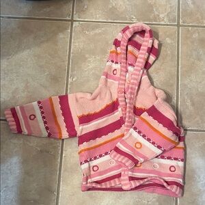 Hanna Andersson Pink Striped Hooded Knit Baby Cardigan